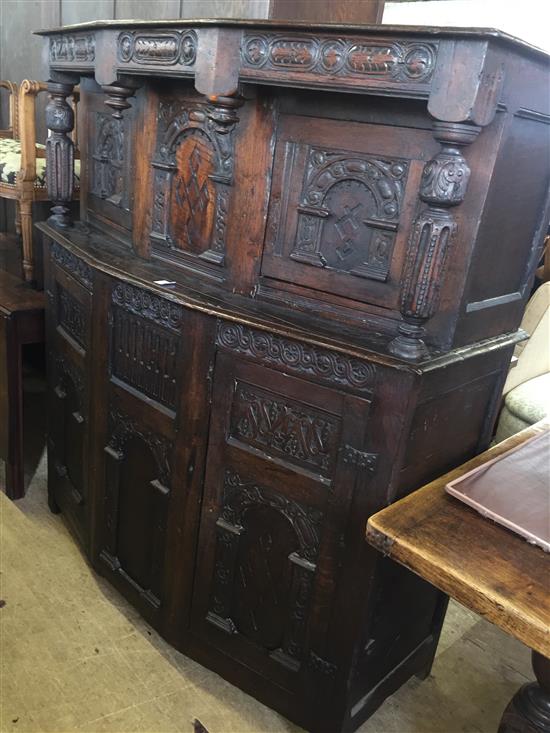 17th century style oak court cupboard, W.4ft 8in.(-)